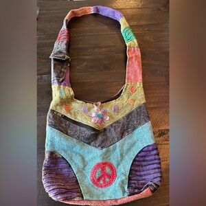 KC Nepal Boho Hippie Crossbody|
Shoulder Bag Purse Patchwork Peace Sign